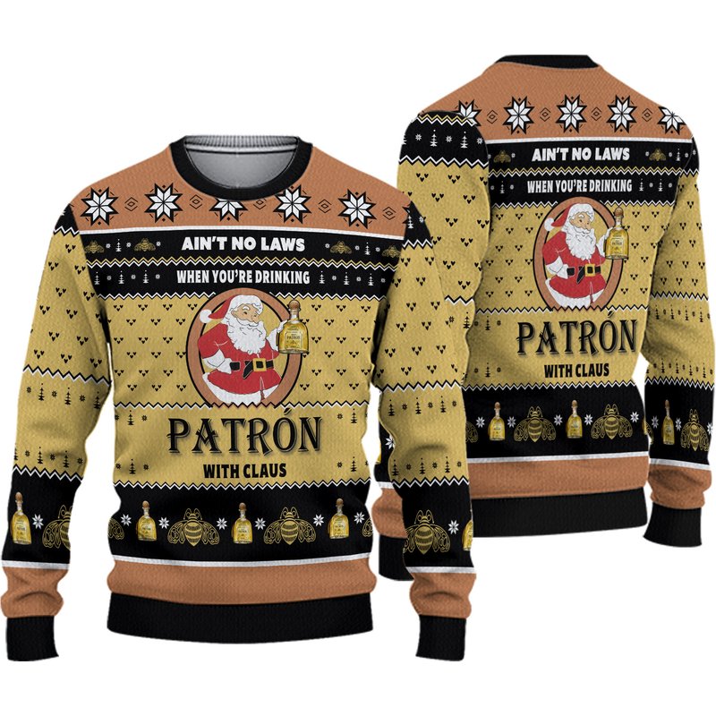 When Youre Drinking Tequila Patron With Santa Claus Ugly Sweater 3d — Chandails pour hommes