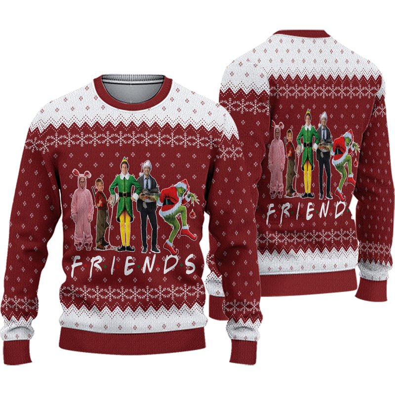 Christmas Friends Home Alone Elf Grinc.h Ugly Knitted Christmas Sweater — Chandails pour hommes