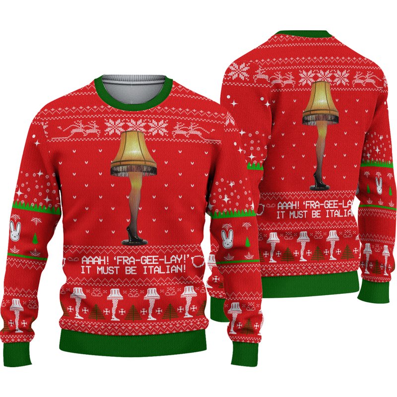 Leg Lamp Ugly Christmas Sweater, Frageelay It Must Be Italian Sweater — Chandails pour hommes