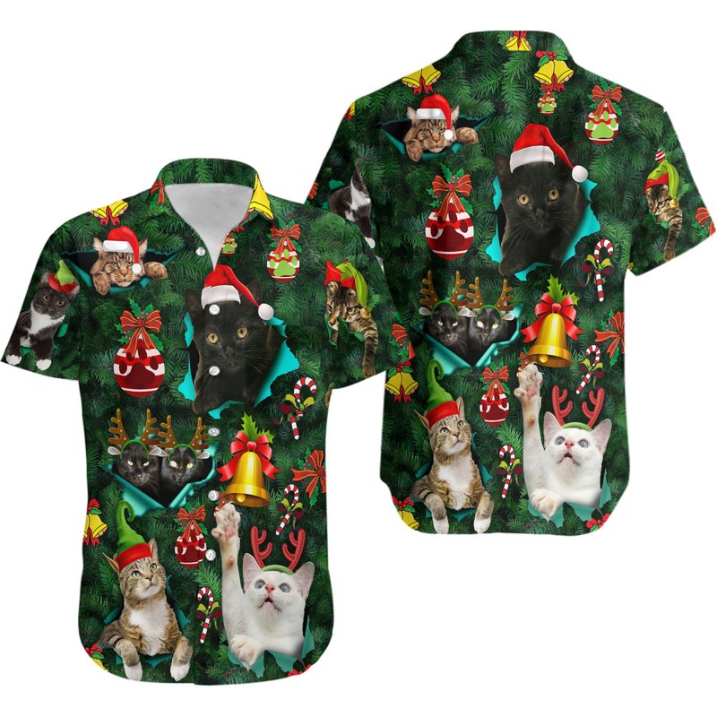 Christmas Cats Hawaiian Shirt — Chemises décontractées pour hommes