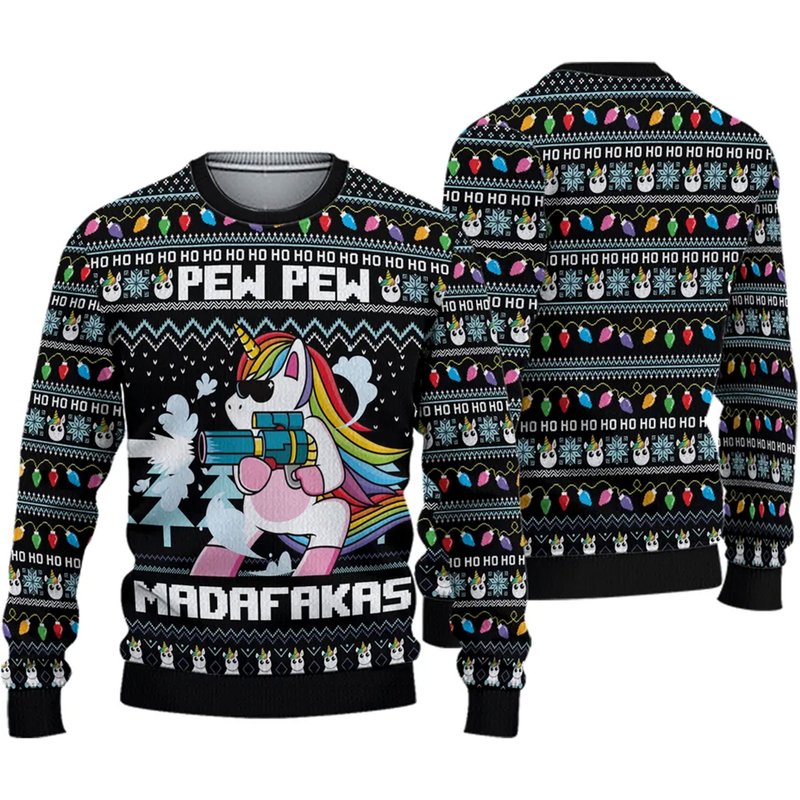 Unicorn Pew Pew Madafakas Ugly Christmas Sweater — Chandails pour hommes