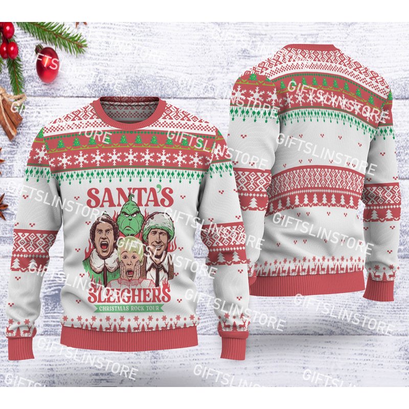Santas Sleighers Christmas Rock Tour Ugly Sweater — Chandails pour hommes
