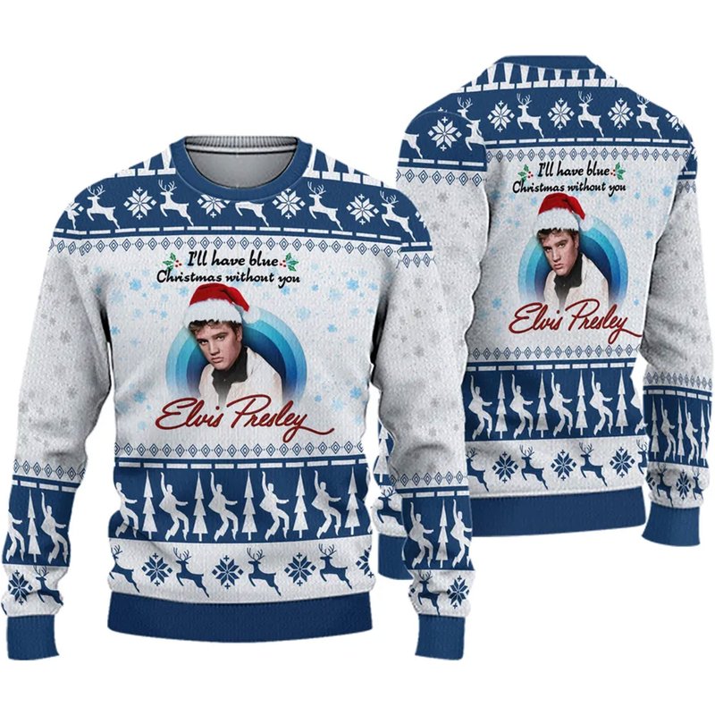 Elvis Presley I'll Have A Blue Christmas Without You 2022 Ugly Sweater — Chandails pour hommes