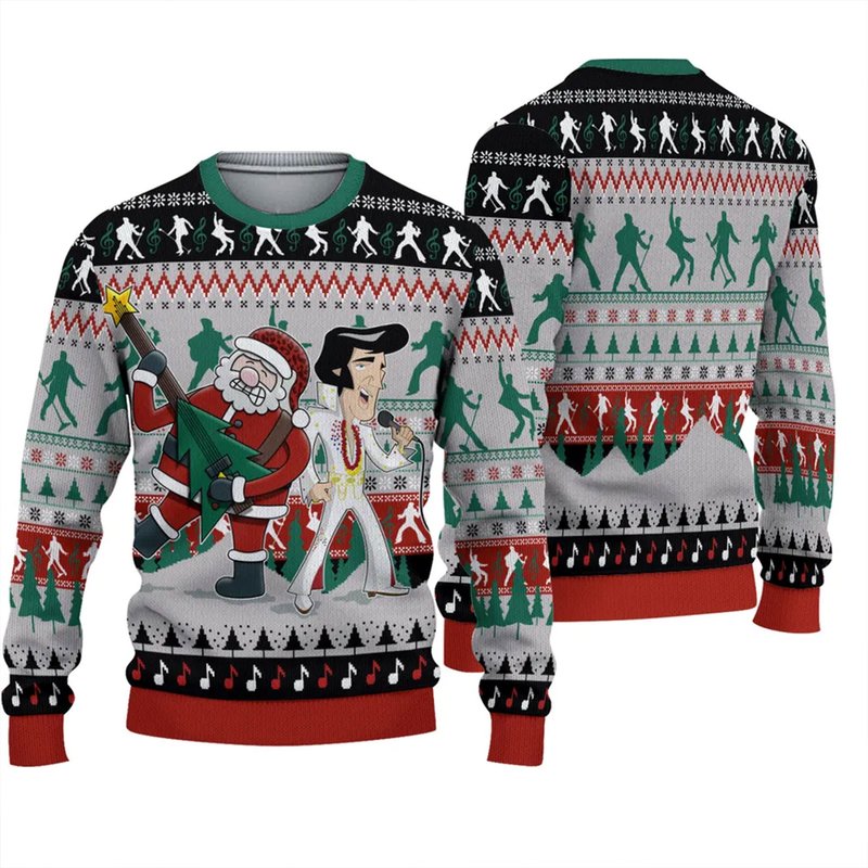 Elvis And Santa Claus Christmas 2022 Ugly Sweater — Chandails pour hommes