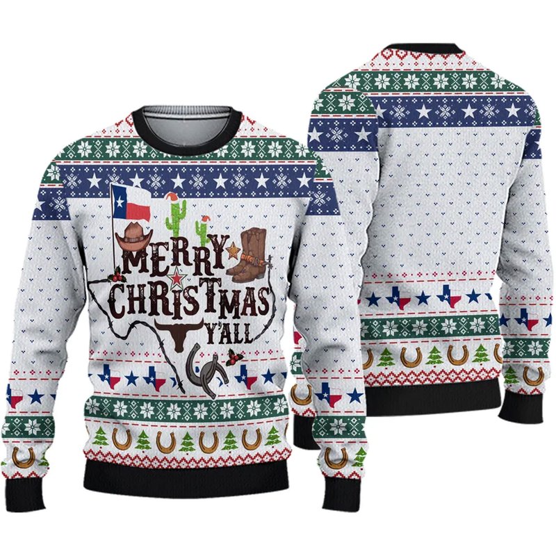 Merry Christmas From Texas Y'all Ugly Knitted Christmas Sweater — Chandails pour hommes