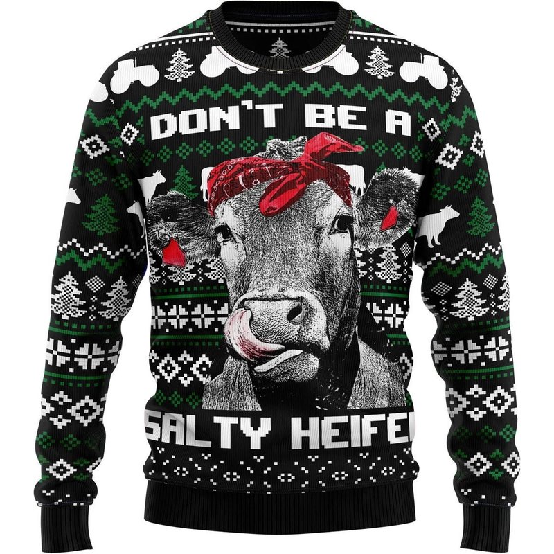 Don't Be A Salty Heifer Ugly Knitted Christmas Sweater — Chandails pour hommes