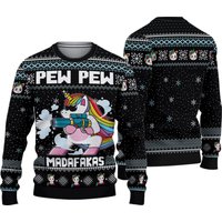 Funny Unicorn Pew Pew Madafakas Ugly Knitted Christmas Sweater
