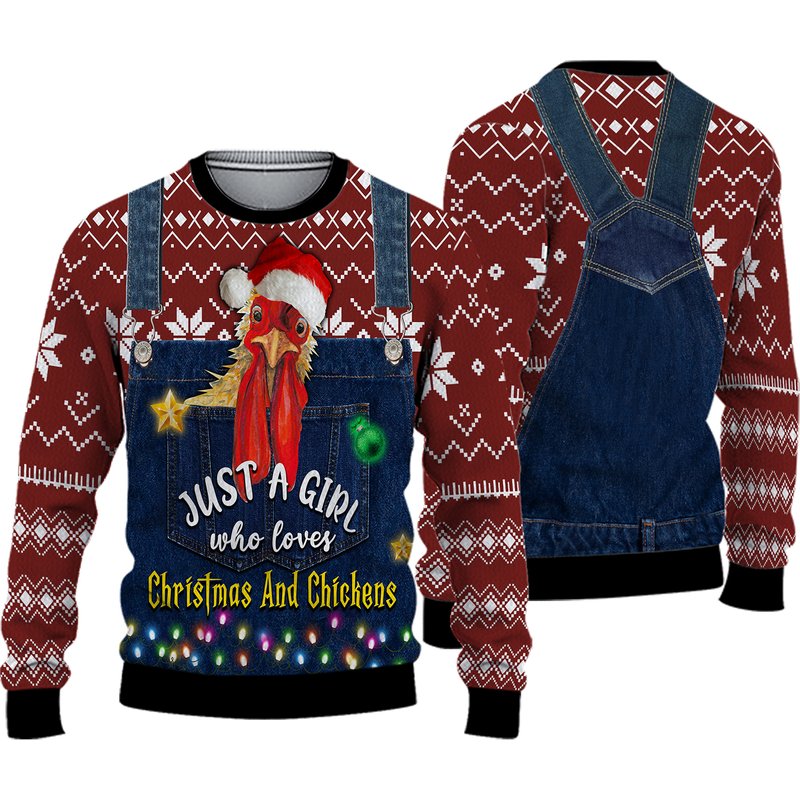 Chicken Just A Girl Who Loves Chickens Ugly Knitted Christmas Sweater — Chandails pour hommes