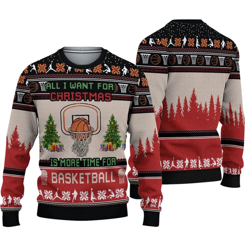 All I Want For Christmas Is Basketball Ugly Knitted Christmas Sweater — Chandails pour hommes