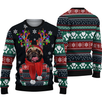 Custom Pug Dog Portrait Ugly Knitted Christmas Sweater