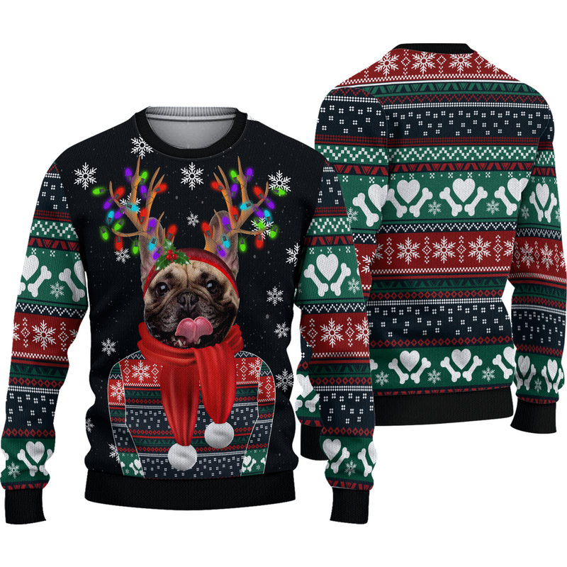 Custom Pug Dog Portrait Ugly Knitted Christmas Sweater — Chandails pour hommes