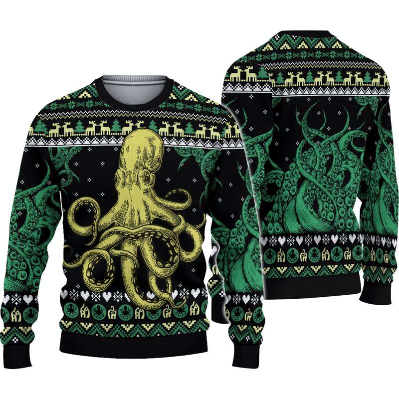 Octopus Christmas Ugly Knitted Christmas Sweater — Chandails pour hommes