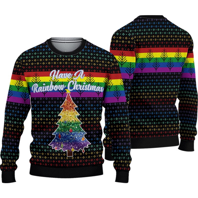 Rainbow Christmas Tree Lgbt Ugly Knitted Sweater — Chandails pour hommes