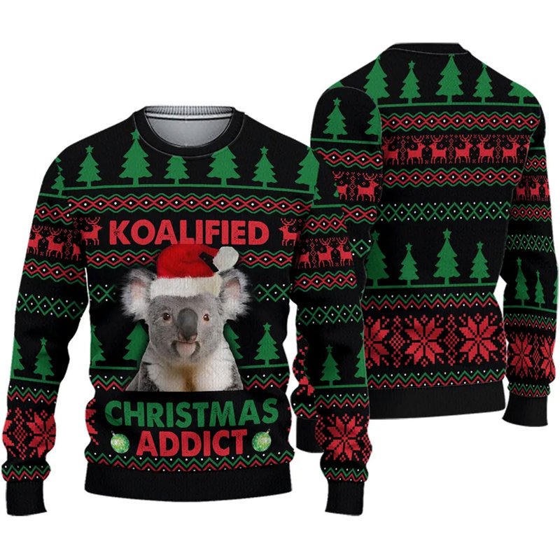 Koala Koalified Christmas Addict Ugly Knitted Christmas Sweater — Chandails pour hommes