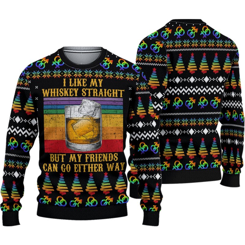 I Like My Whiskey Straight But My Friends Can Go Either Ugly Knitted Sweater — Chandails pour hommes