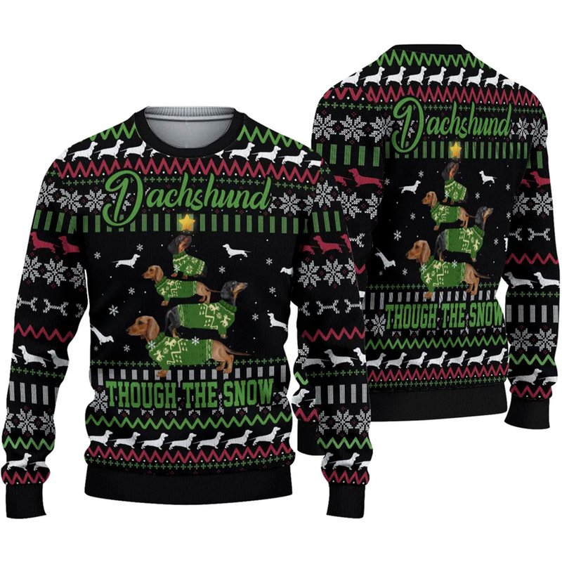 Dachshund Christmas Tree Ugly Knitted Christmas Sweater