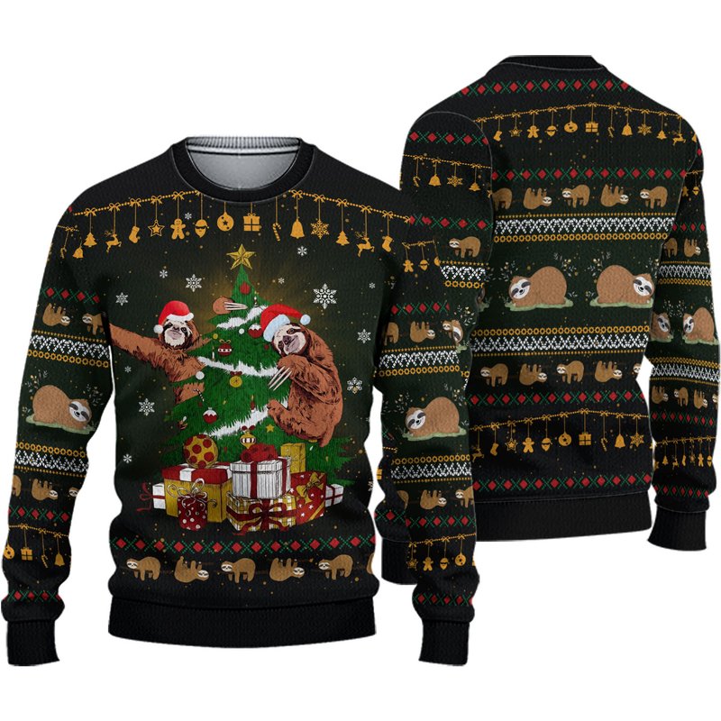 Sloth Christmas Tree Ugly Knitted Christmas Sweater — Chandails pour hommes