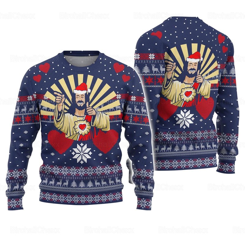Christmas Ugly Sweater, Nativity Of Jesus Sweater, Jesus Sweater — Chandails pour hommes