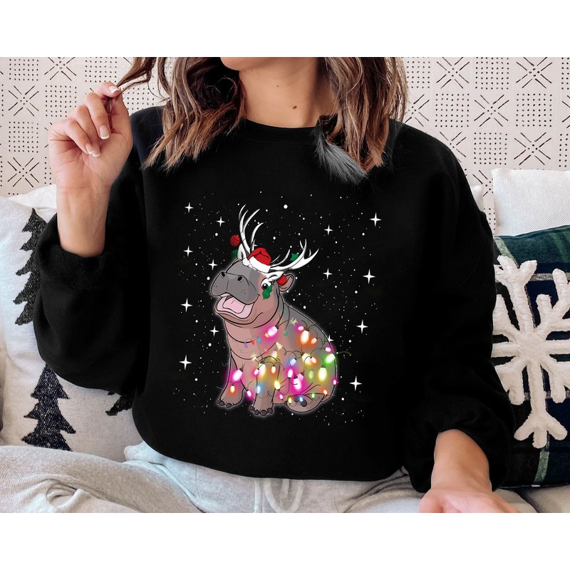 Christmas Hippopotamus Light Sweatshirt, Funny Hippo Shirt