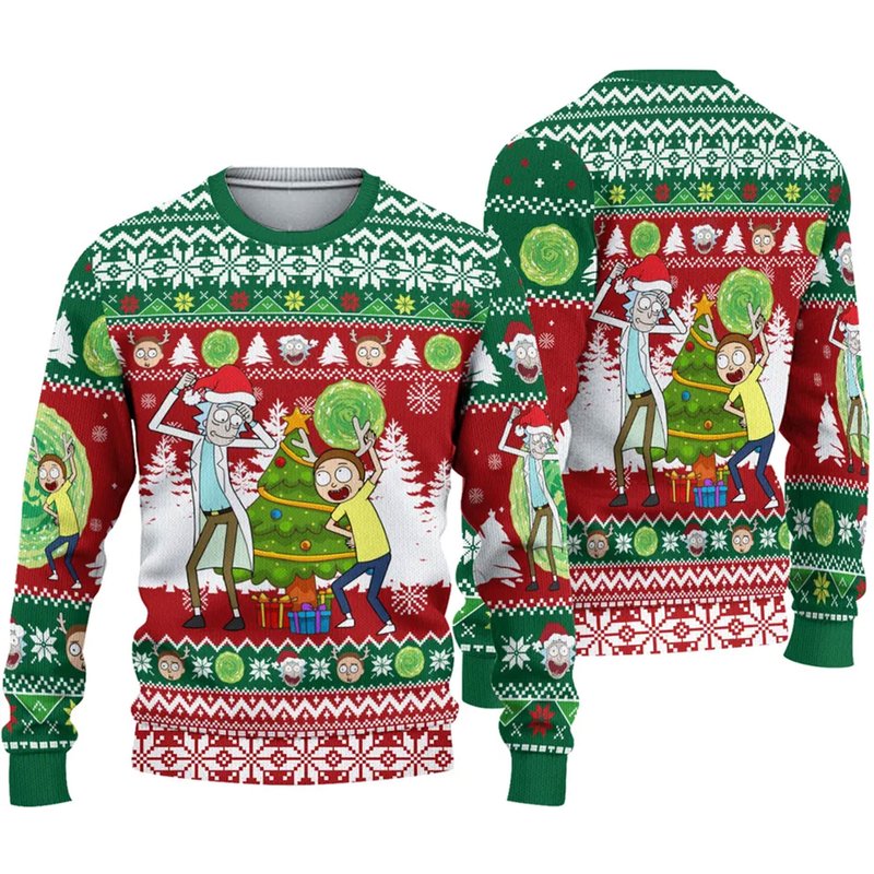 Rick And Rickandmorty Dancing Ugly Christmas Sweater — Chandails pour hommes
