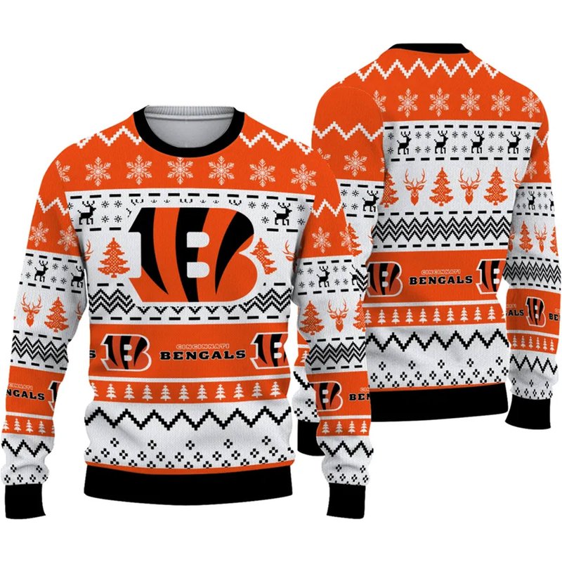 Cincinnati Football Ugly Christmas Sweater, Cincinnati Football Knit Pattern Ugly Christmas 3d Sweater — Chandails pour hommes
