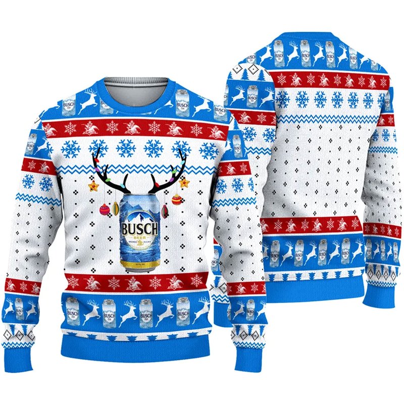 Reindeer Busch Beer Christmas Ugly Sweater Ugly Christmas Shirt, Xmas 3d Sweater — Chandails pour hommes