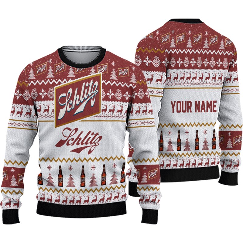 Personalized Schlitz Beer Ugly Christmas Sweater Ugly Christmas 3d Sweater — Chandails pour hommes