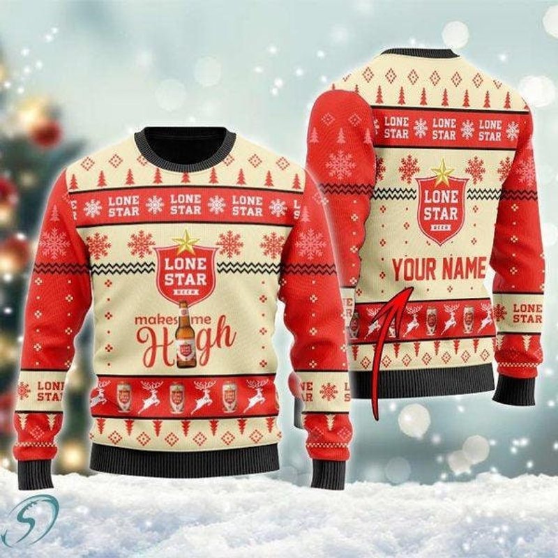 Personalized Lone Star Beer Makes Me High Christmas Ugly 3d Sweater — Chandails pour hommes