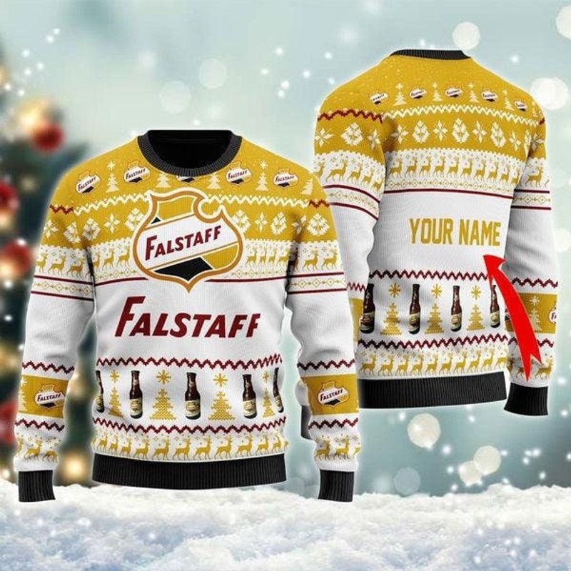Personalized Falstaff Beer Ugly Christmas Sweater Ugly Christmas 3d Sweater — Chandails pour hommes