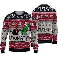 Funny Black Cat Christmas Tree Killer Sweater