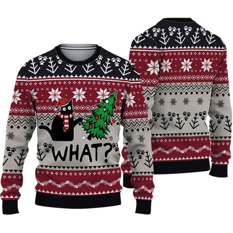 Funny Black Cat Christmas Tree Killer Sweater — Chandails pour hommes