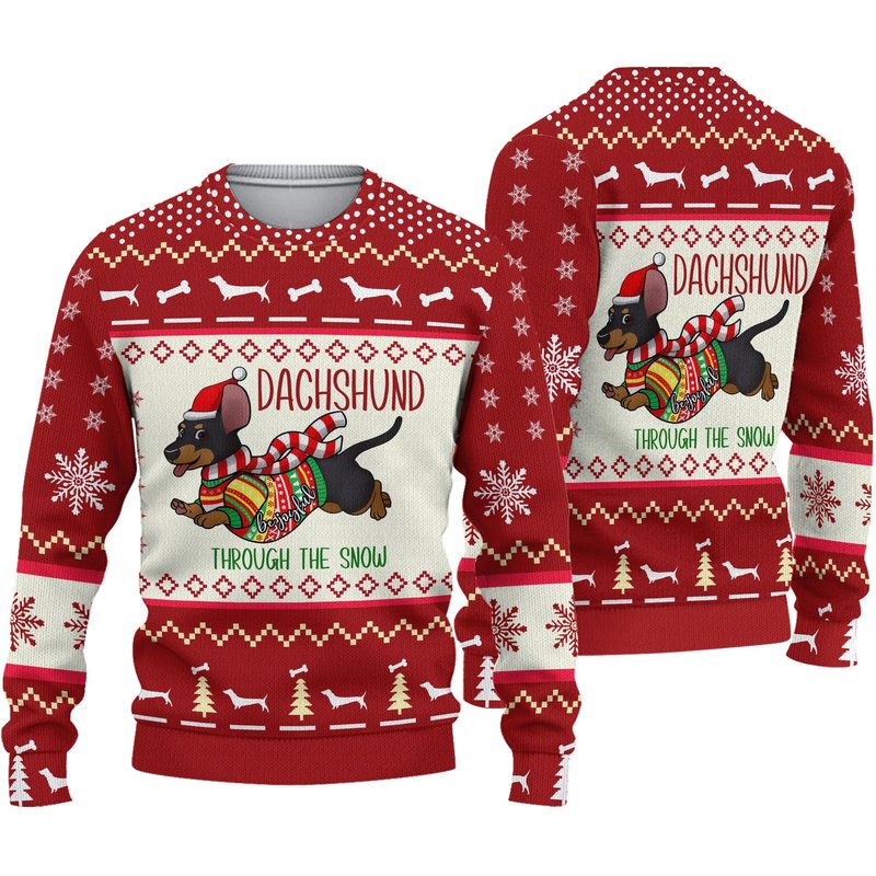 Dachshund Through The Snow Ugly Sweater — Chandails pour hommes