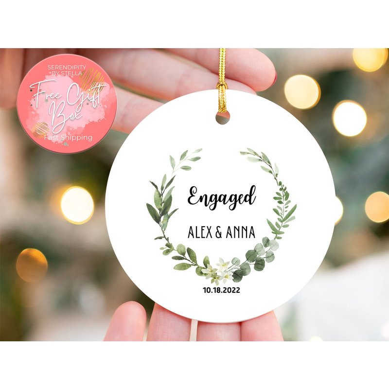 Personalized Engaged Ornament, Gift For The Couple, Gift For Christmas — Ornaments