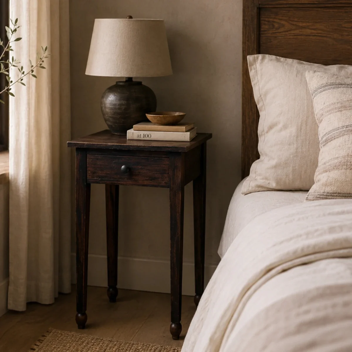 Vintage Reclaimed Neem Wood Bedside Table With Drawer - 18*15*18 — Tables basses et d'appoint
