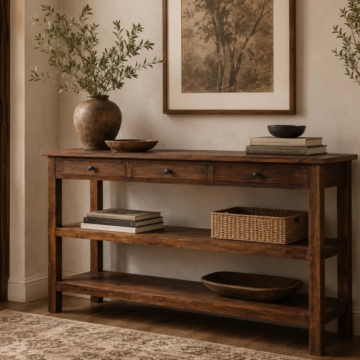 Rustic Reclaimed Weathered Wood Console Table With Drawers - 36*14*30 (2 Drawer) — Tables basses et d'appoint