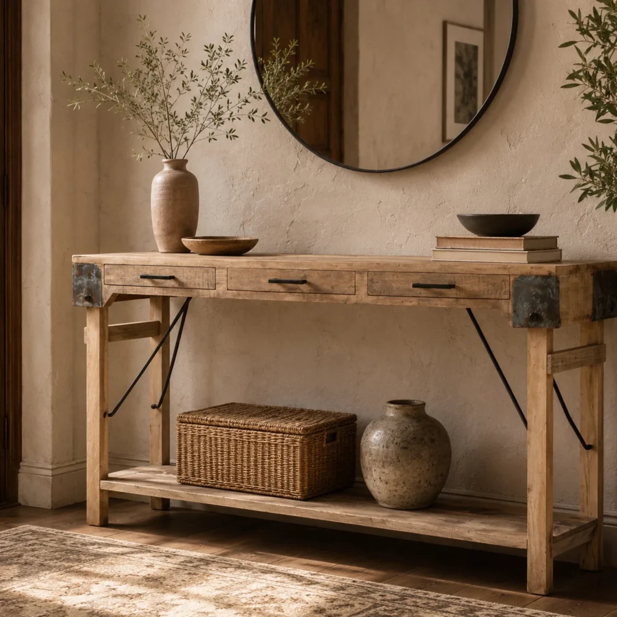 Vintage Reclaimed Wood Console Table With Drawers and Shelf - 36*14*30 (2 Drawer)
