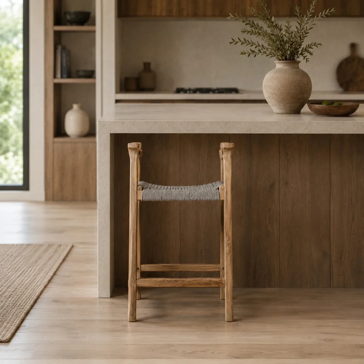 Reclaimed Teak Wood Armrest Counter Stool