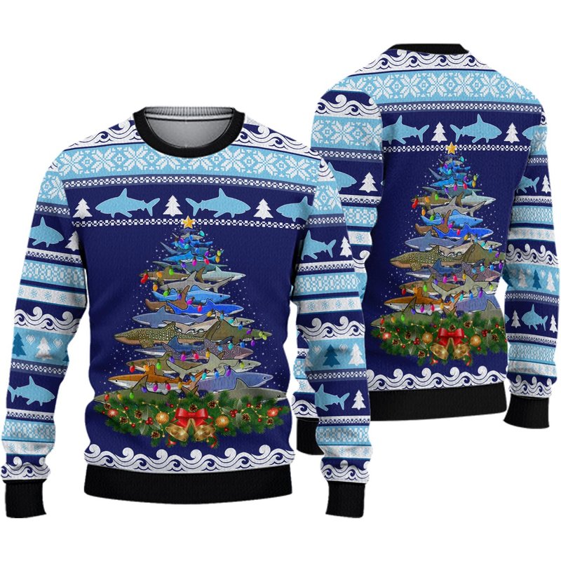Shark Christmas Tree Sweater Christmas 3d Sweater — Chandails pour hommes