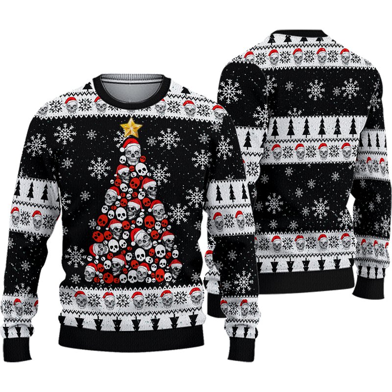 Skull Pine Tree Christmas 3d Sweater — Chandails pour hommes