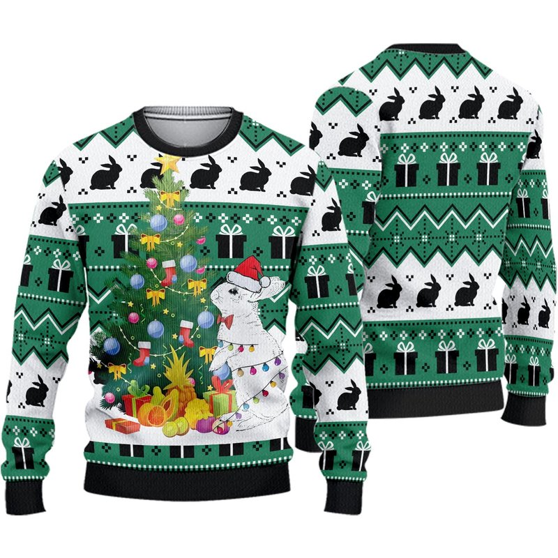 Christmas Tree Rabbit Ugly Christmas 3d Sweater — Chandails pour hommes