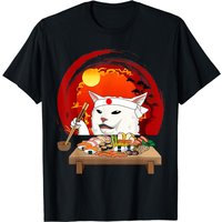 Funny White Cat Meme Eating Sushi Kawaii Sushi Cat T-shirt
