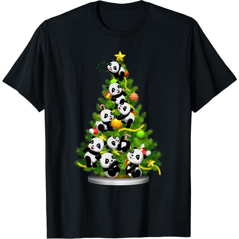 Panda Christmas Tree Decorations Ornaments Gifts Panda Lover T-shirt — Mens T Shirts