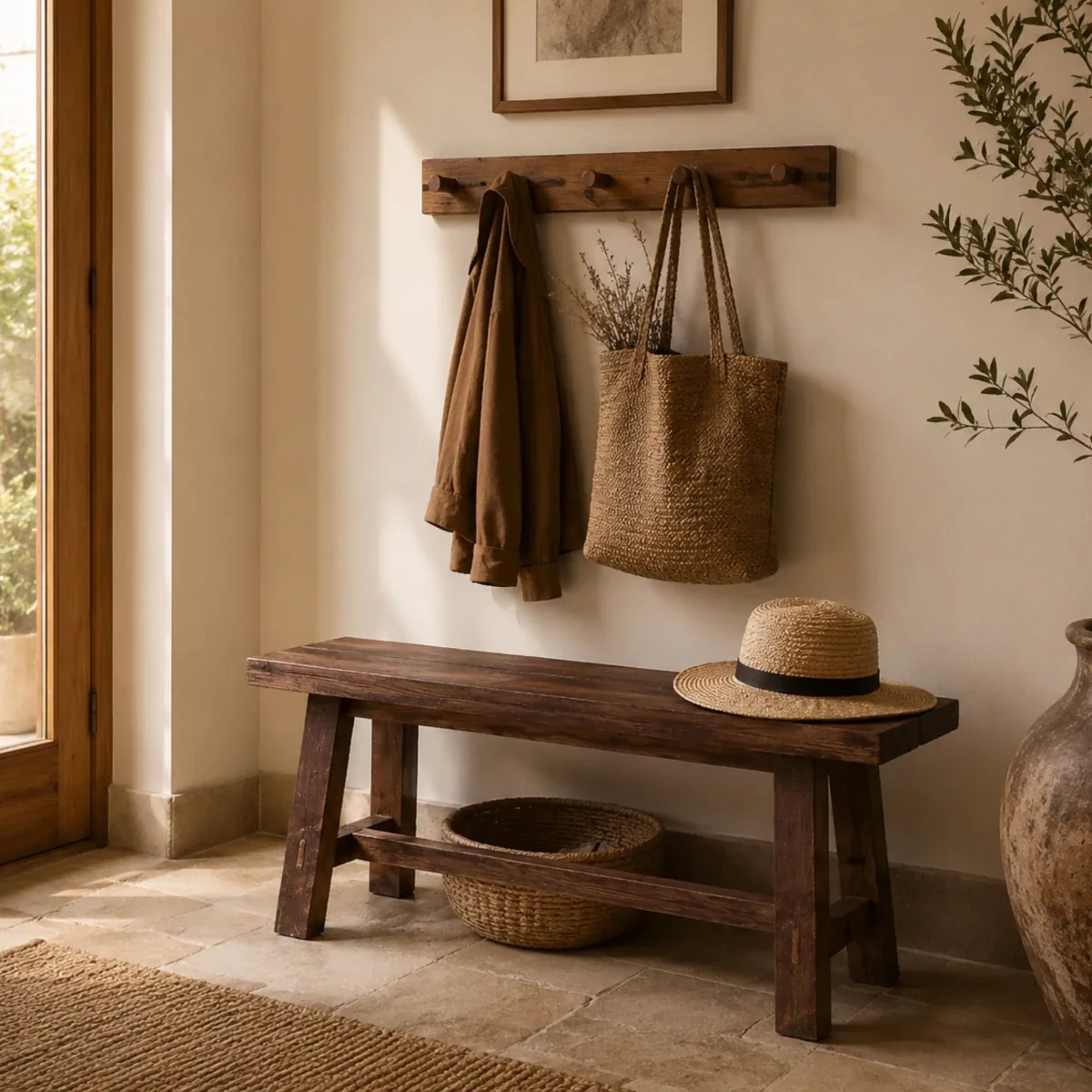 Farmhouse Wooden Bench - 36 X 6 X 18 Inches