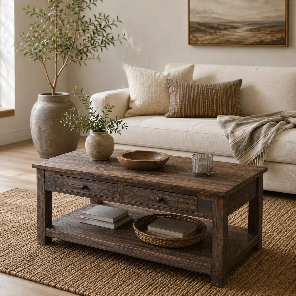Reclaimed Wood Coffee Table - 36 X 18 X 16 (2 Drawer) — Tables basses et d'appoint