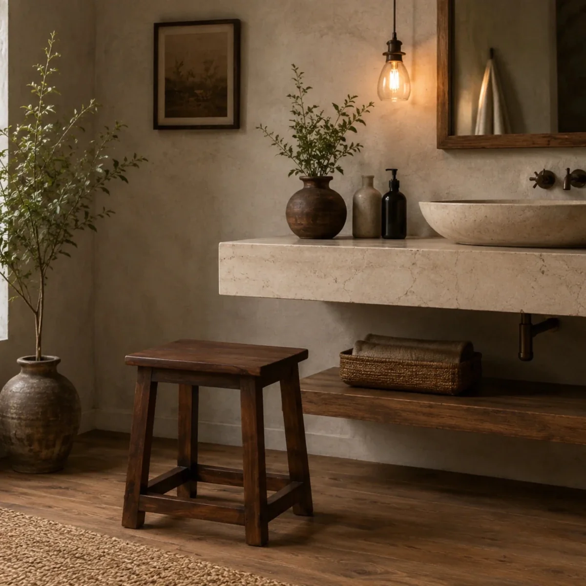 Rustic Wooden Stool Seat - Set of 1 18 inch High