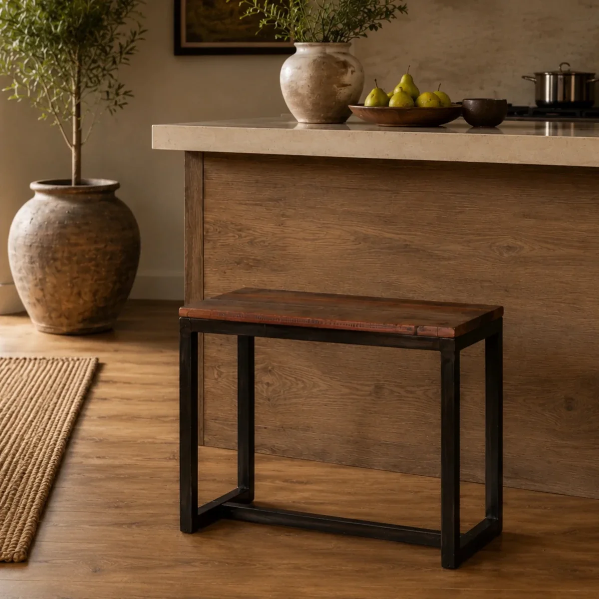 Compact Wood Metal Stool by THE VINTAGE REALM