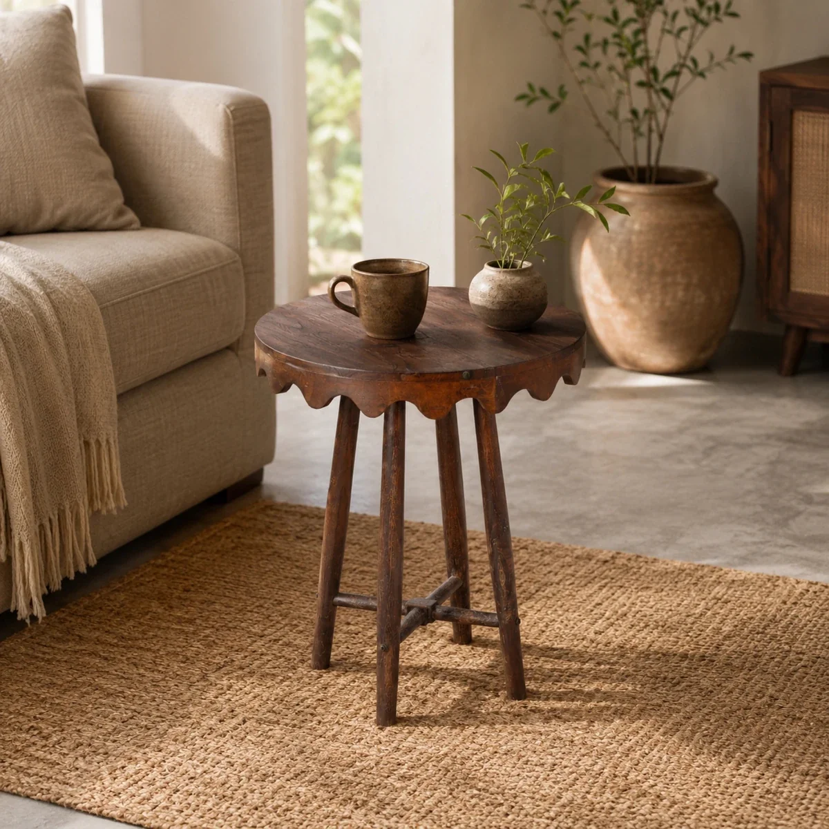 Heritage Round Accent Coffee Table - 15 X 15 X 18 Inches / Bleach + Leqar