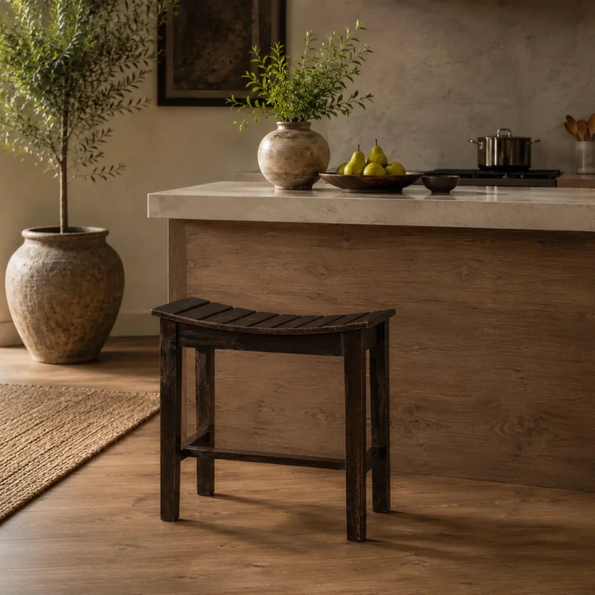 Tabouret en Bois à Siège Courbé par THE VINTAGE REALM — Tabourets de bar