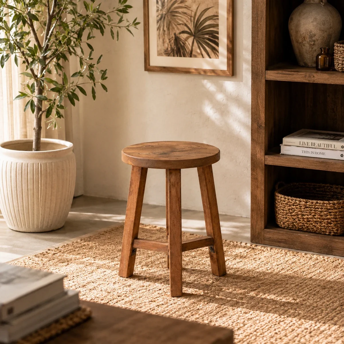 Tabouret d'accent en bois fait à la main par THE VINTAGE REALM — Tabourets de bar