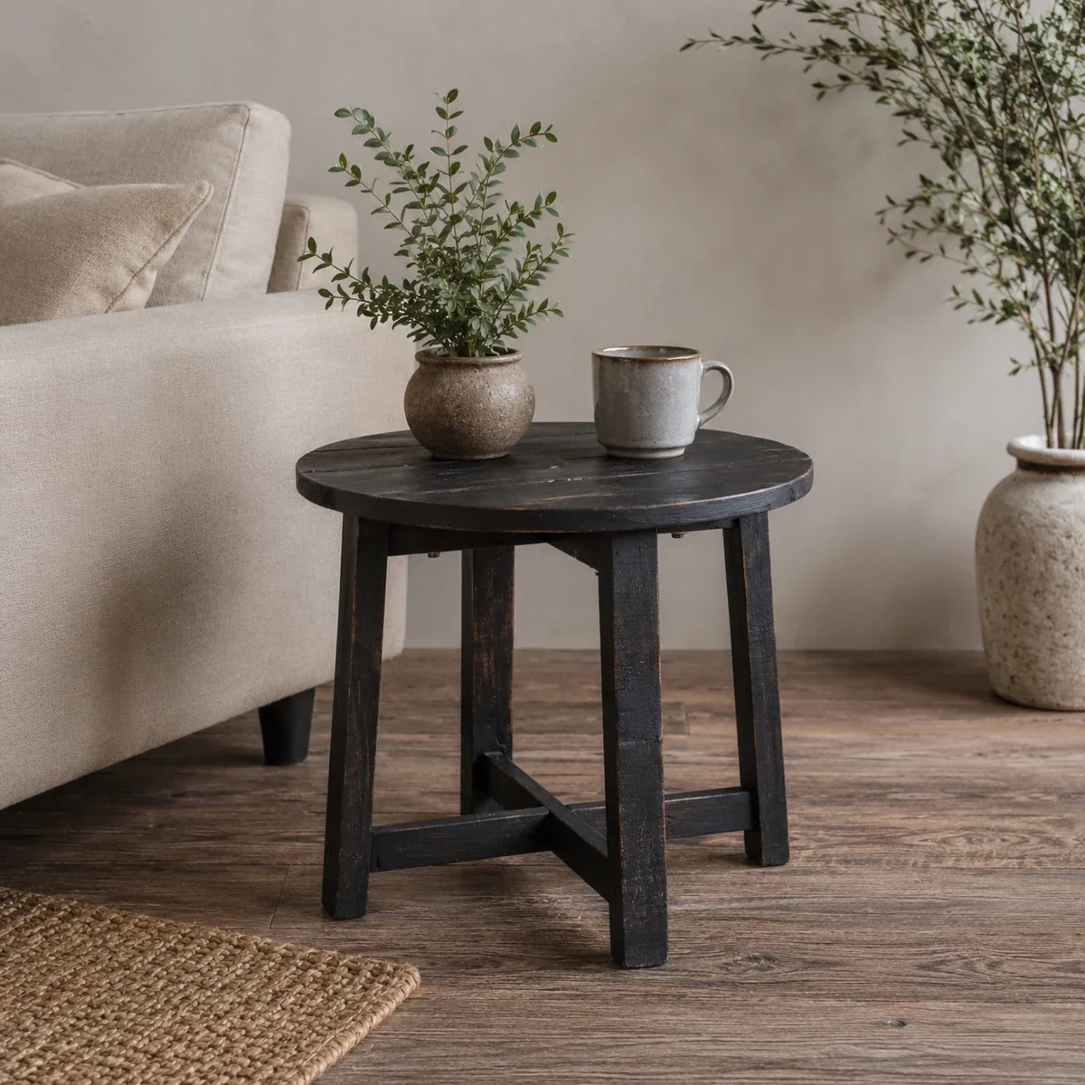 Rustic Black Round End Table - 18 X 18 X 18 inch